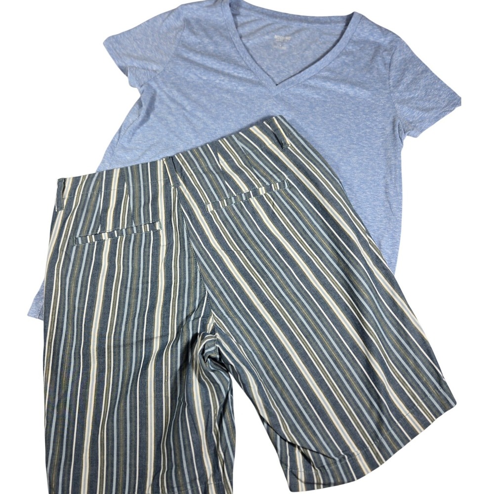 Mossimo Blue V-Neck Tee & Lee Mid Rise Striped Shorts 2pc Set Womens Medium 8